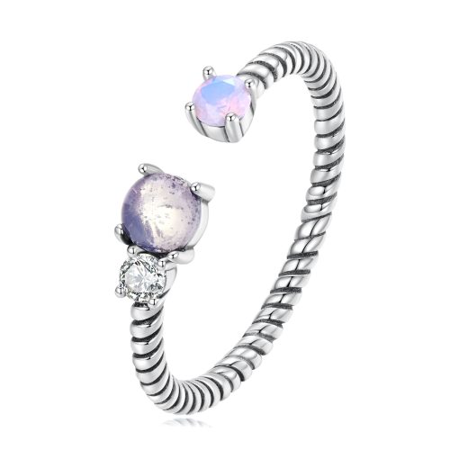 Inel reglabil din argint Twisted Purple Stone-Inele >> Inele reglabile