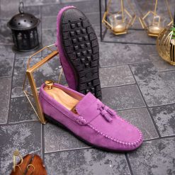 Piele întoarsă lila cu ciucuri – AD427-Mocasini Casual