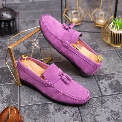 Mocasini casual de barbati Piele intoarsa lila cu ciucuri – AD427 2