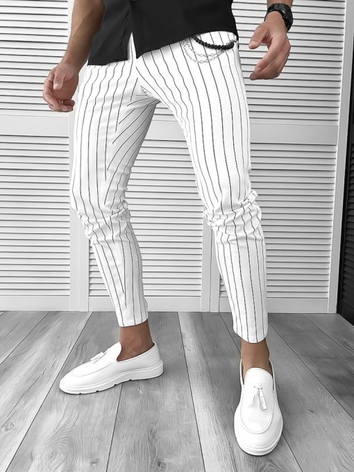 Pantaloni barbati casual albi 10615 P18-4.3-Pantaloni > Pantaloni casual