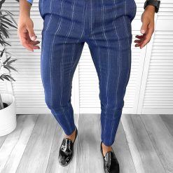 Pantaloni barbati eleganti bleumarin cu dungi B1598 E 19-4 ~-Pantaloni > Pantaloni eleganti