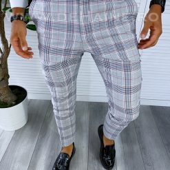 Pantaloni barbati eleganti gri in carouri 1020 P19-6.2-Pantaloni > Pantaloni eleganti