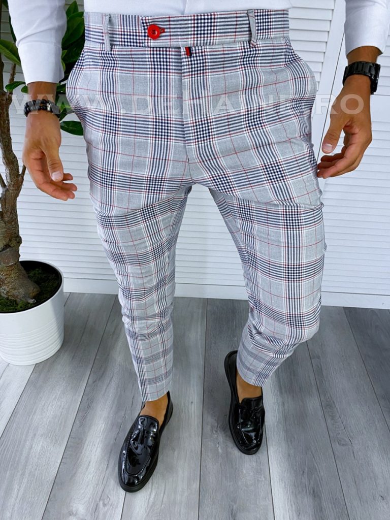Pantaloni barbati eleganti gri in carouri 1020 P19-6.2-Pantaloni > Pantaloni eleganti