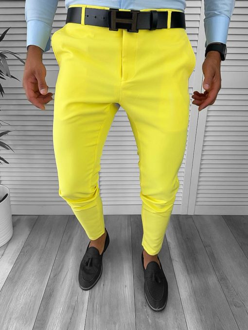 Pantaloni barbati eleganti regular fit galbeni B1734 E-Pantaloni > Pantaloni eleganti