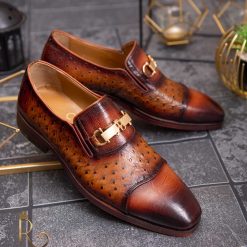 Pantofi Loafers de barbati din piele naturala Maro cu model P1619 2