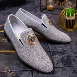 Pantofi Loafers de barbati gri cu strasuri din piele naturala Reginald P1450 2