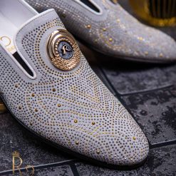 Pantofi Loafers de barbati gri cu strasuri din piele naturala Reginald P1450 3