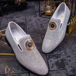 Pantofi Loafers de barbati gri cu strasuri din piele naturala Reginald P1450 4