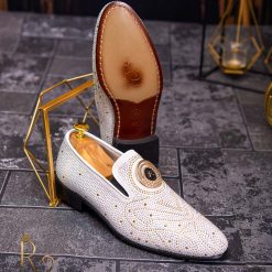 Pantofi Loafers de barbati gri cu strasuri din piele naturala Reginald P1450 5