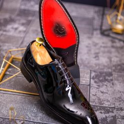 Pantofi cu siret barbatesti negri lacuiti P1716 3