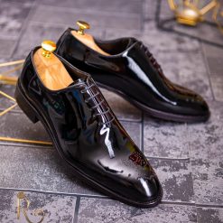 Pantofi cu siret barbatesti negri lacuiti P1716 5