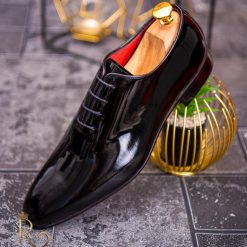 Pantofi cu siret barbatesti negri lacuiti one cut P1714 3