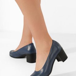 Pantofi cu toc gros piele Dalida navy-Pantofi cu toc gros-Pantofi cu toc gros