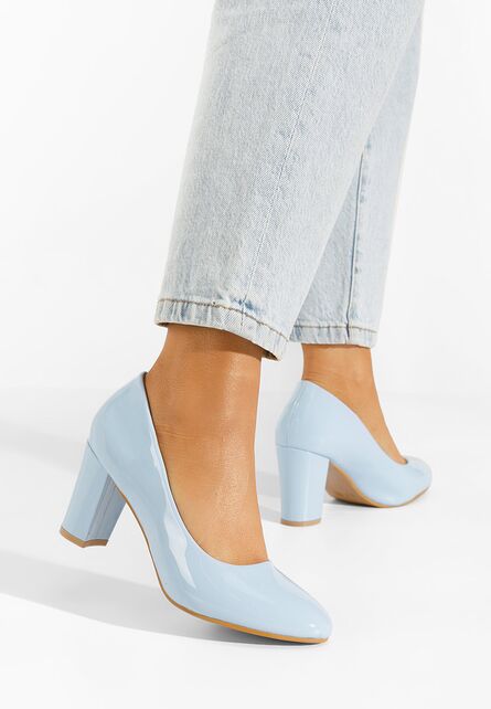 Pantofi cu toc lacuiti albastri Chique V3-Pantofi cu toc gros-Pantofi cu toc gros