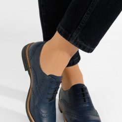 Pantofi dama brogue Emily navy-Pantofi oxford derby dama-Pantofi oxford derby dama