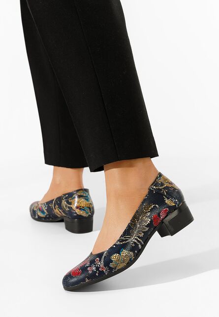 Pantofi dama piele naturala Montremy multicolori-Pantofi cu toc gros-Pantofi cu toc mic