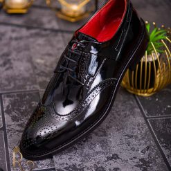 Pantofi de barbati piele naturala negru lacuit oxford P1783 4