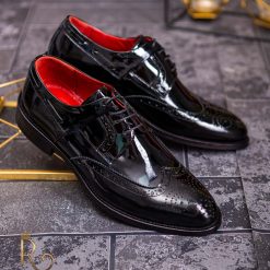 Pantofi de barbati piele naturala negru lacuit oxford P1783 5