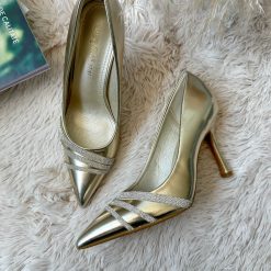 Pantofi eleganti dama cu toc subtire aurii GQ05 A39-3-Incaltaminte > Incaltaminte dama > Pantofi dama