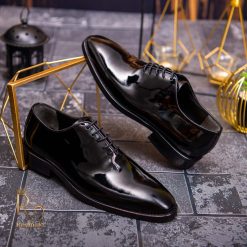 Pantofi eleganti de barbati din piele naturala Negru lacuit P1548 2