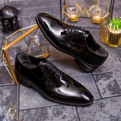 Pantofi eleganti de barbati din piele naturala Negru lacuit P1548 3