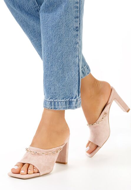Papuci cu lant Meldora V2 roz-Papuci cu toc-Papuci eleganti