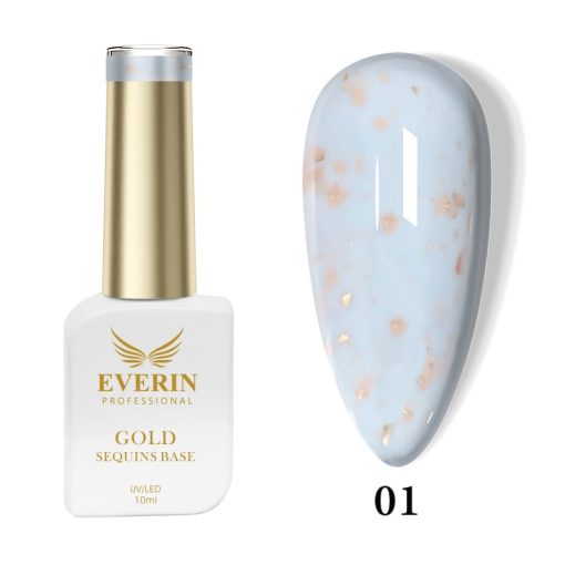 Rubber Base Everin Gold Sequins Collection 10ml- 01 Alb Laptos - Everin-EVERIN > RUBBER BASE / BAZA RUBBER ❤️ > Baza rubber color Everin
