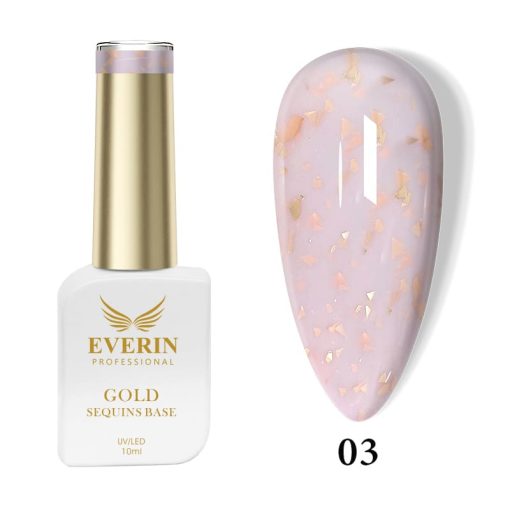 Rubber Base Everin Gold Sequins Collection 10ml- 03 - Everin-EVERIN > RUBBER BASE / BAZA RUBBER ❤️ > Baza rubber color Everin