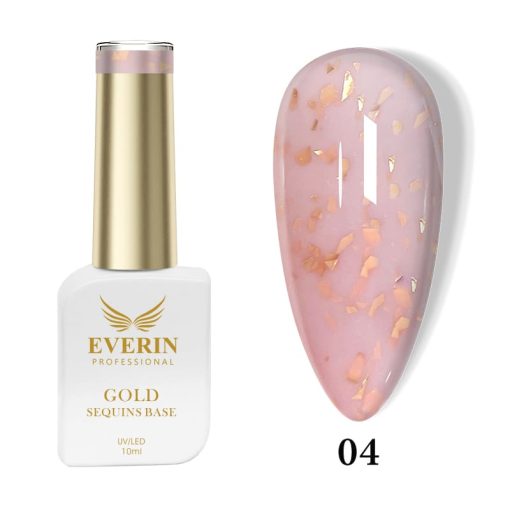 Rubber Base Everin Gold Sequins Collection 10ml- 04 - Everin-EVERIN > RUBBER BASE / BAZA RUBBER ❤️ > Baza rubber color Everin
