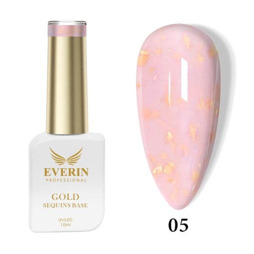 Rubber Base Everin Gold Sequins Collection 10ml- 05 - Everin-EVERIN > RUBBER BASE / BAZA RUBBER ❤️ > Baza rubber color Everin