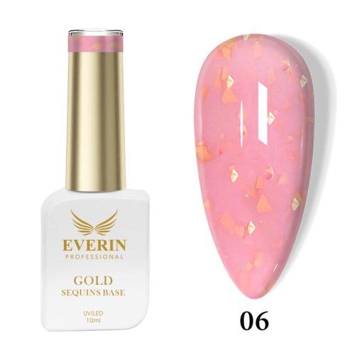 Rubber Base Everin Gold Sequins Collection 10ml- 06 - Everin-EVERIN > RUBBER BASE / BAZA RUBBER ❤️ > Baza rubber color Everin
