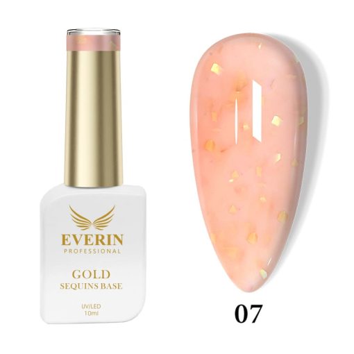 Rubber Base Everin Gold Sequins Collection 10ml- 07 - Everin-EVERIN > RUBBER BASE / BAZA RUBBER ❤️ > Baza rubber color Everin