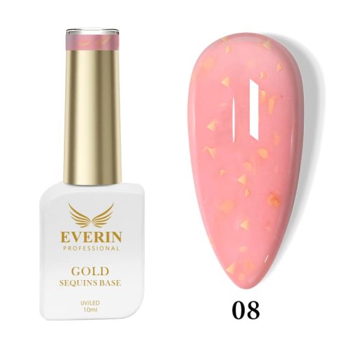 Rubber Base Everin Gold Sequins Collection 10ml- 08 - Everin-EVERIN > RUBBER BASE / BAZA RUBBER ❤️ > Baza rubber color Everin