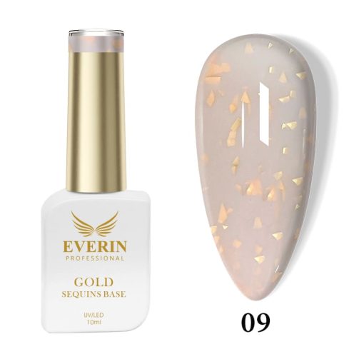 Rubber Base Everin Gold Sequins Collection 10ml- 09 - Everin-EVERIN > RUBBER BASE / BAZA RUBBER ❤️ > Baza rubber color Everin