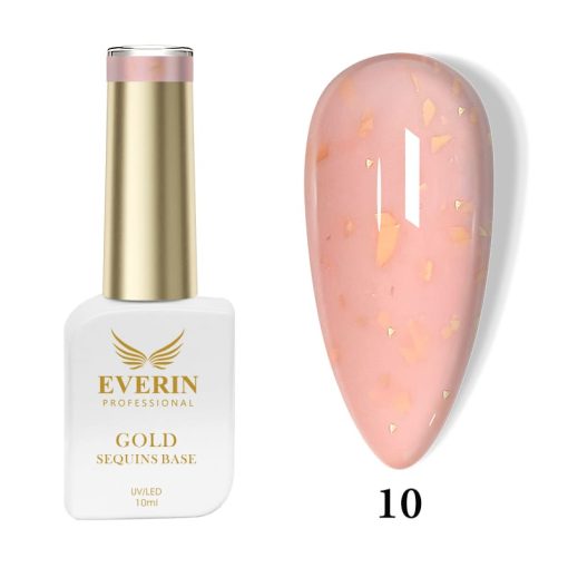 Rubber Base Everin Gold Sequins Collection 10ml- 10 - Everin-EVERIN > RUBBER BASE / BAZA RUBBER ❤️ > Baza rubber color Everin