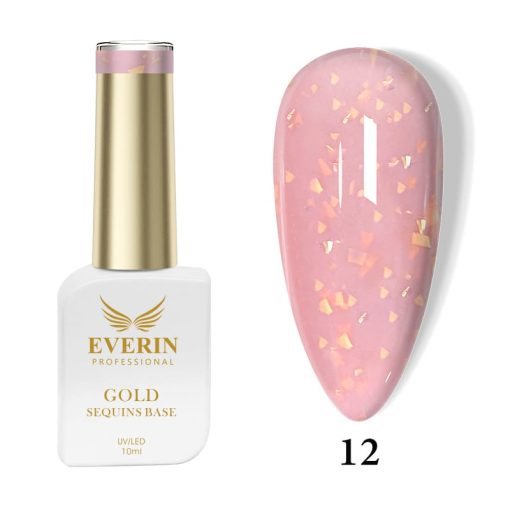 Rubber Base Everin Gold Sequins Collection 10ml- 12 - Everin-EVERIN > RUBBER BASE / BAZA RUBBER ❤️ > Baza rubber color Everin