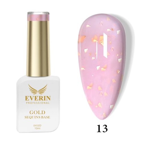 Rubber Base Everin Gold Sequins Collection 10ml- 13 - Everin-EVERIN > RUBBER BASE / BAZA RUBBER ❤️ > Baza rubber color Everin