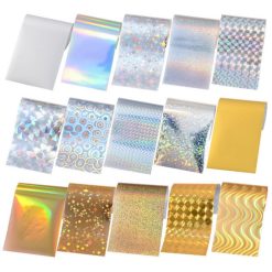 SET 15 FOLII TRANSGER HOLOGRAPHIC SILVER/GOLD 4 X 10CM. - FT-S15 - Everin.ro-NAIL ART ❤️ > Folii de transfer