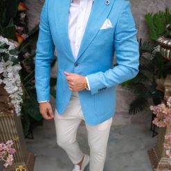 Sacou de barbati din IN Slim Fit Albastru deschis SC916 4