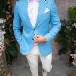 Sacou de barbati din IN Slim Fit Albastru deschis SC916 6