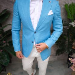 Sacou de barbati din IN Slim Fit Albastru deschis SC916 7