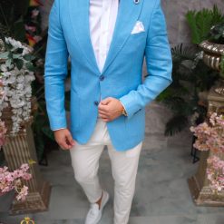Sacou de barbati din IN Slim Fit Albastru deschis SC916 8