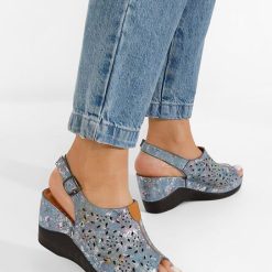 Sandale cu platforma Telma albastre-Sandale cu platforma-Sandale piele