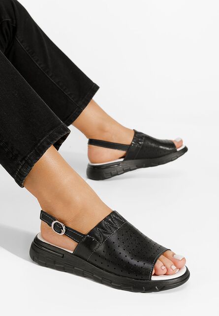 Sandale cu talpa groasa Cardia negre-Sandale fara toc-Sandale piele