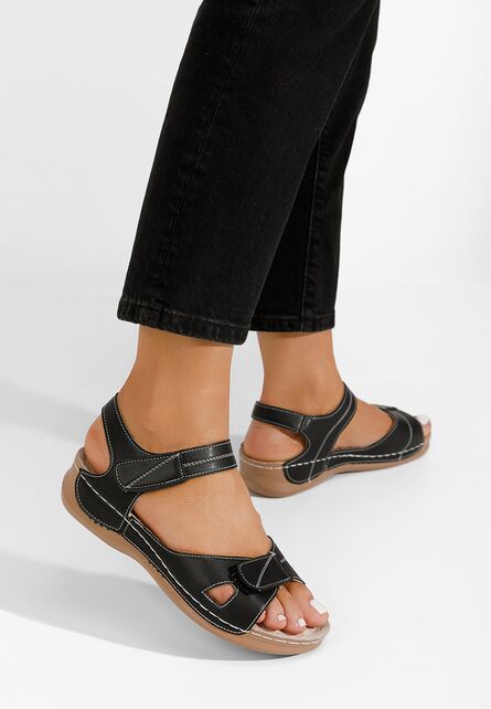 Sandale cu talpa ortopedica Trevea negre-Sandale cu platforma-Sandale cu talpa ortopedica