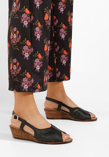 Sandale dama piele Lovara negre-Sandale cu platforma-Sandale piele