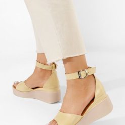 Sandale dama piele Salegia galbene-Sandale cu platforma-Sandale piele
