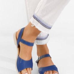Sandale dama piele Viadana albastre-Sandale fara toc-Sandale piele