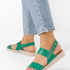 Sandale piele naturală Oniega verzi-Sandale fara toc-Sandale piele