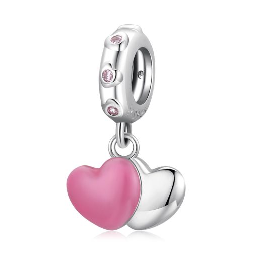 Talisman din argint Double Pink Heart-Talismane >> Talismane din Argint (toate)